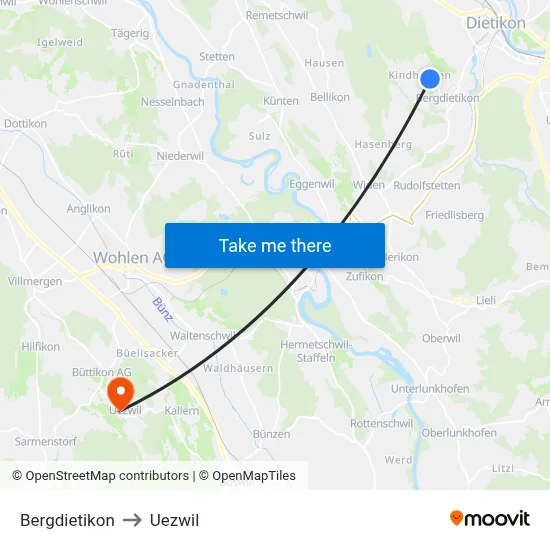 Bergdietikon to Uezwil map