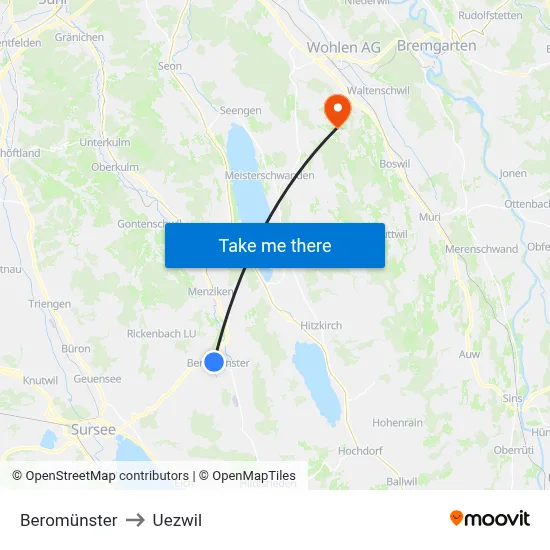 Beromünster to Uezwil map