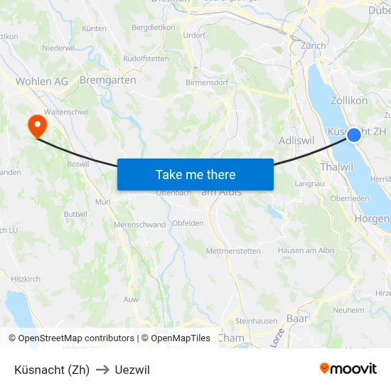 Küsnacht (Zh) to Uezwil map