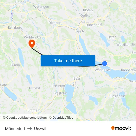 Männedorf to Uezwil map