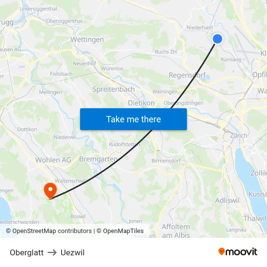 Oberglatt to Uezwil map