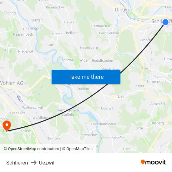 Schlieren to Uezwil map