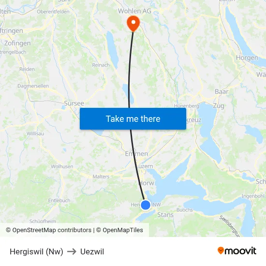 Hergiswil (Nw) to Uezwil map