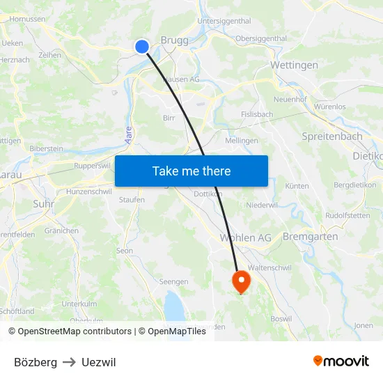 Bözberg to Uezwil map