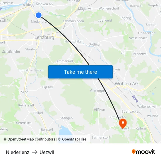 Niederlenz to Uezwil map