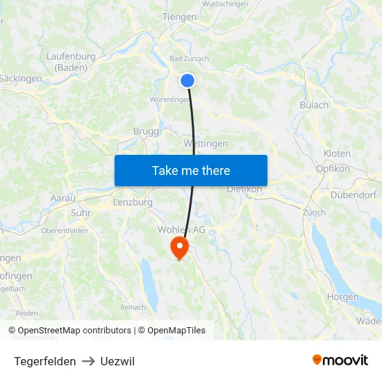 Tegerfelden to Uezwil map