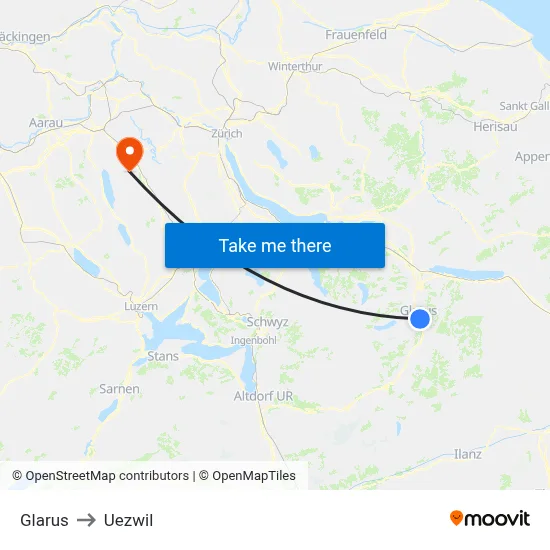 Glarus to Uezwil map