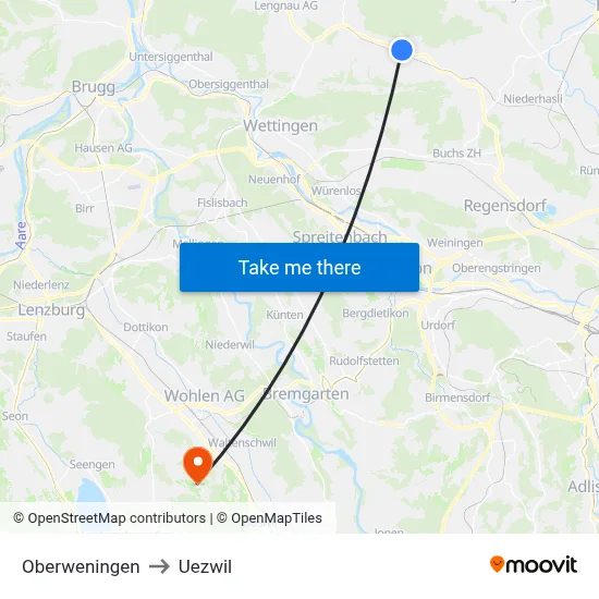 Oberweningen to Uezwil map