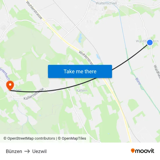 Bünzen to Uezwil map