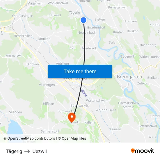 Tägerig to Uezwil map