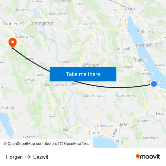 Horgen to Uezwil map