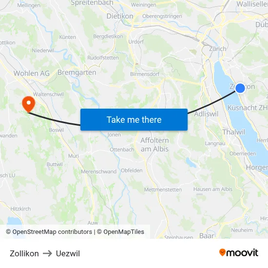 Zollikon to Uezwil map