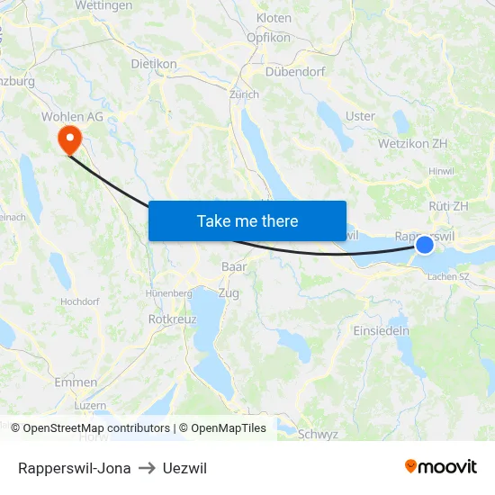 Rapperswil-Jona to Uezwil map