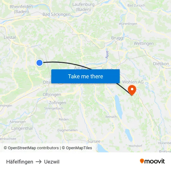 Häfelfingen to Uezwil map