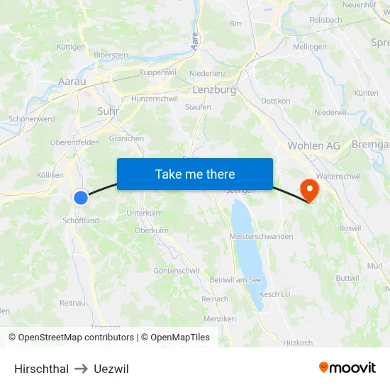 Hirschthal to Uezwil map