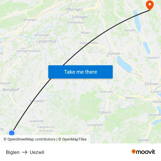 Biglen to Uezwil map