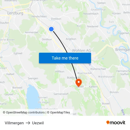 Villmergen to Uezwil map