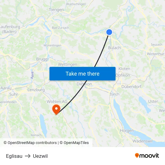 Eglisau to Uezwil map