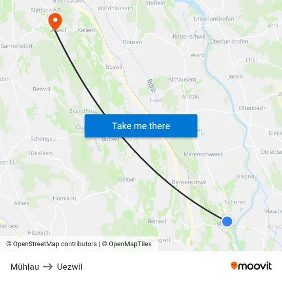 Mühlau to Uezwil map