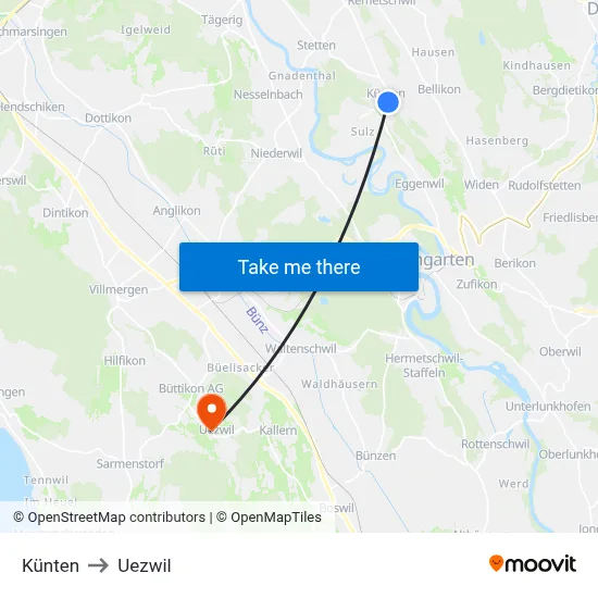 Künten to Uezwil map