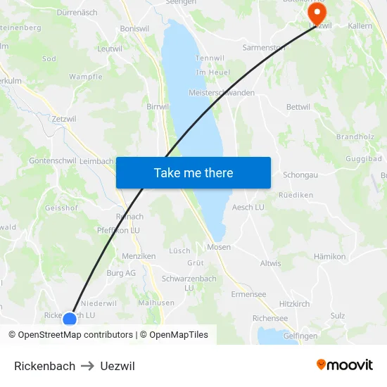 Rickenbach to Uezwil map