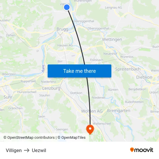 Villigen to Uezwil map