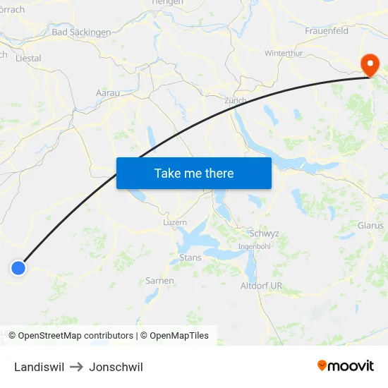 Landiswil to Jonschwil map