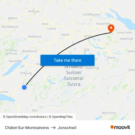 Châtel-Sur-Montsalvens to Jonschwil map