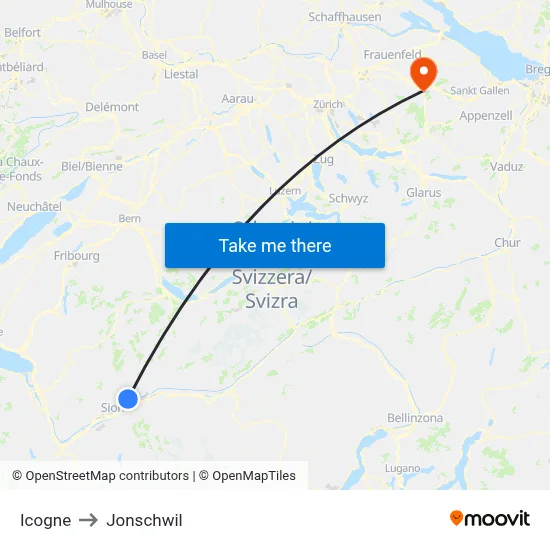 Icogne to Jonschwil map