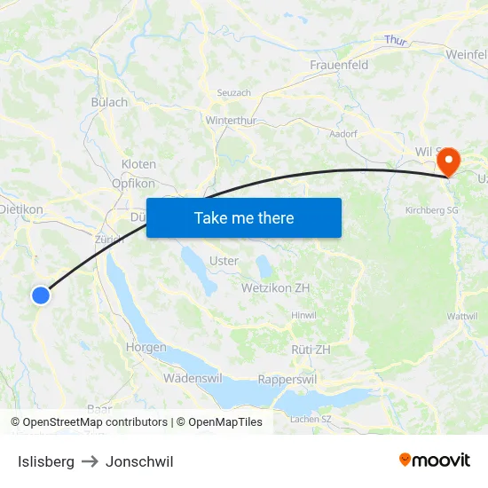 Islisberg to Jonschwil map