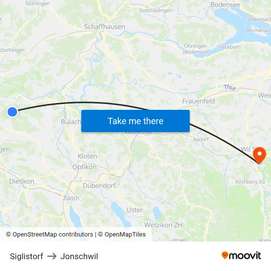 Siglistorf to Jonschwil map