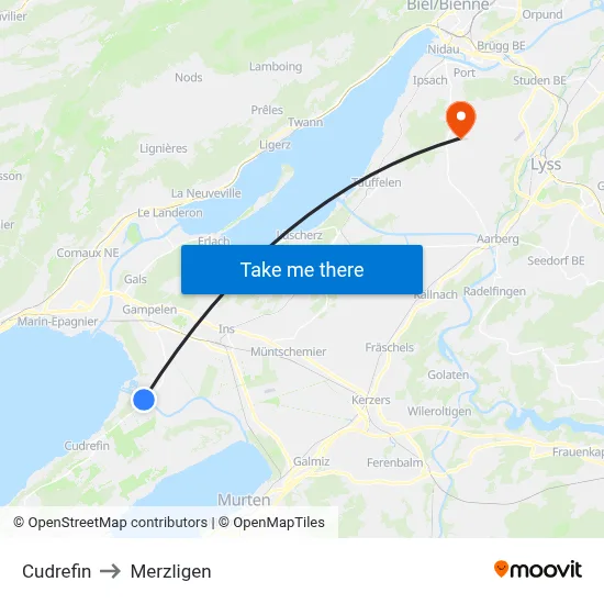 Cudrefin to Merzligen map