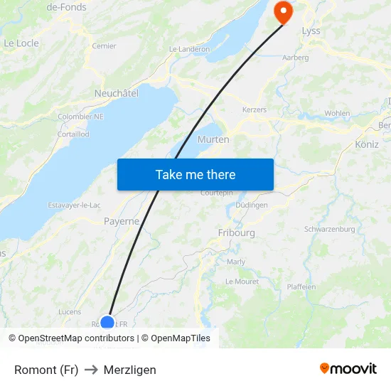 Romont (Fr) to Merzligen map