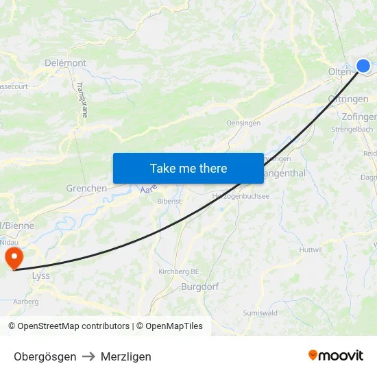Obergösgen to Merzligen map