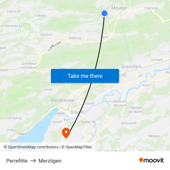 Perrefitte to Merzligen map