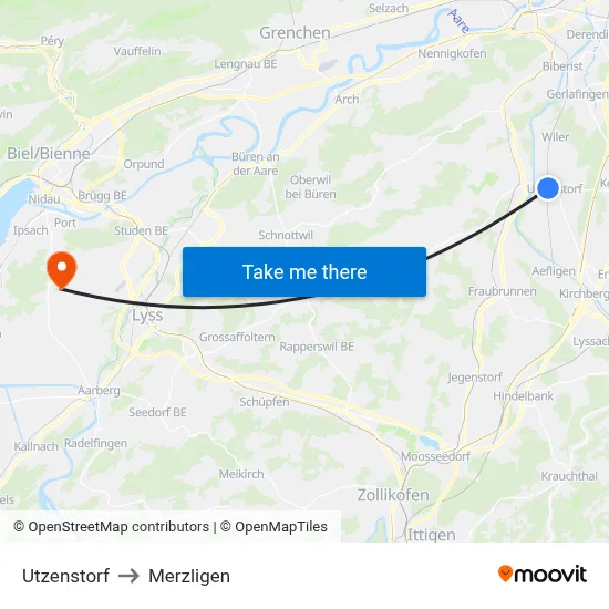 Utzenstorf to Merzligen map