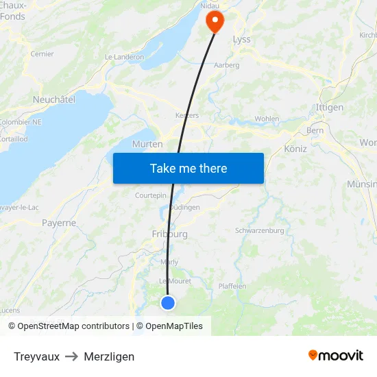 Treyvaux to Merzligen map