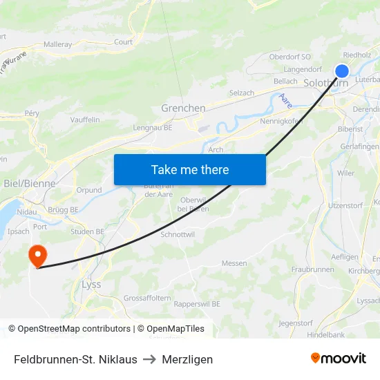 Feldbrunnen-St. Niklaus to Merzligen map