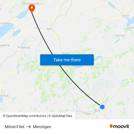 Mörel-Filet to Merzligen map