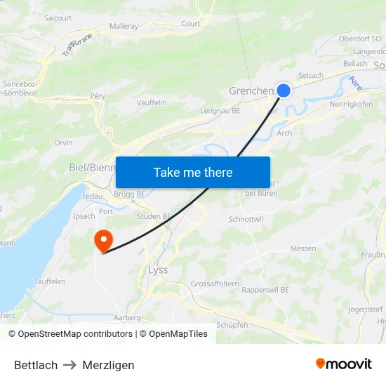 Bettlach to Merzligen map