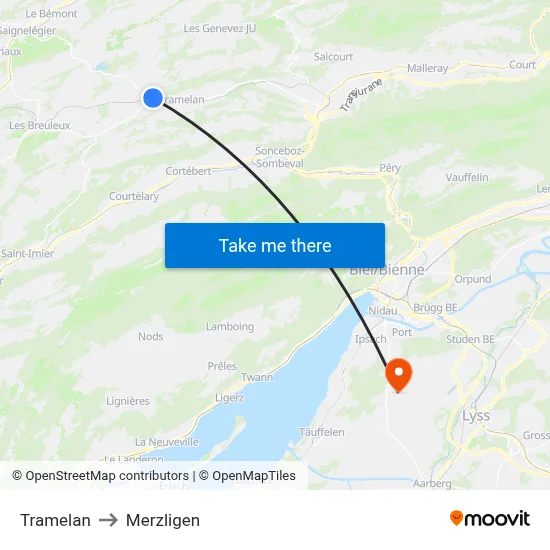 Tramelan to Merzligen map