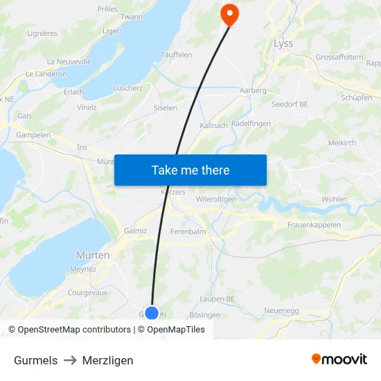 Gurmels to Merzligen map