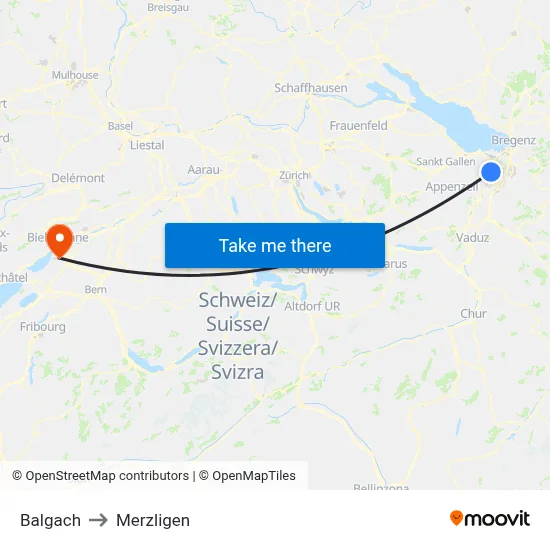 Balgach to Merzligen map