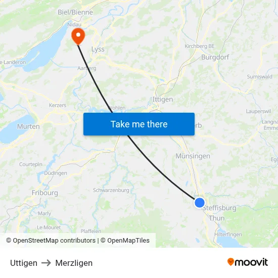 Uttigen to Merzligen map