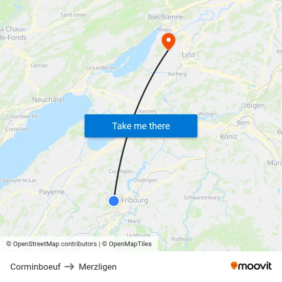 Corminboeuf to Merzligen map