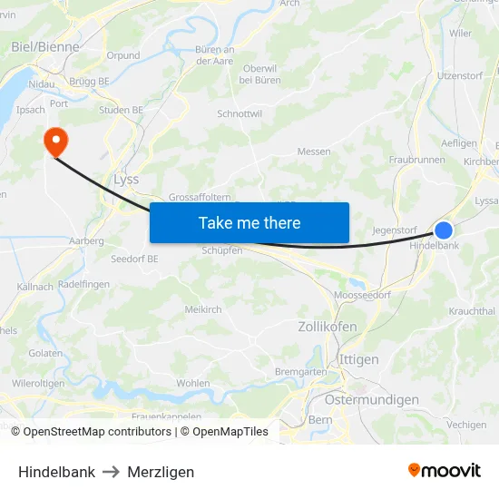 Hindelbank to Merzligen map