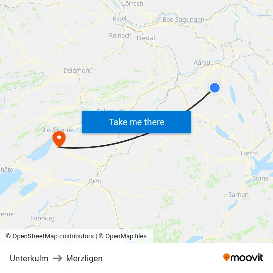 Unterkulm to Merzligen map