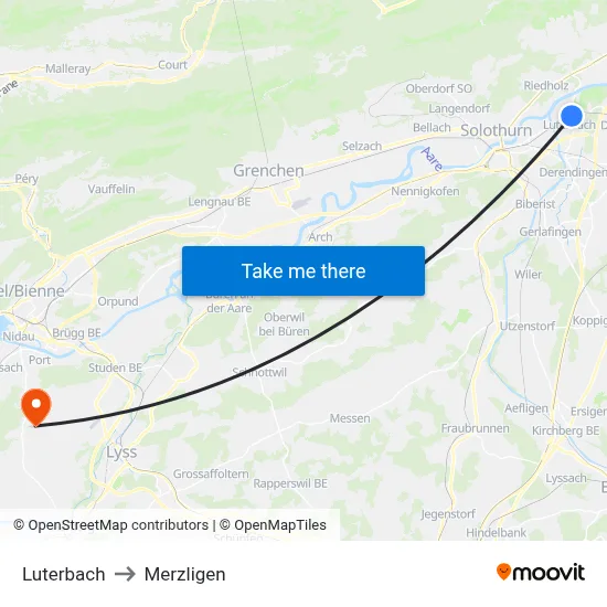 Luterbach to Merzligen map