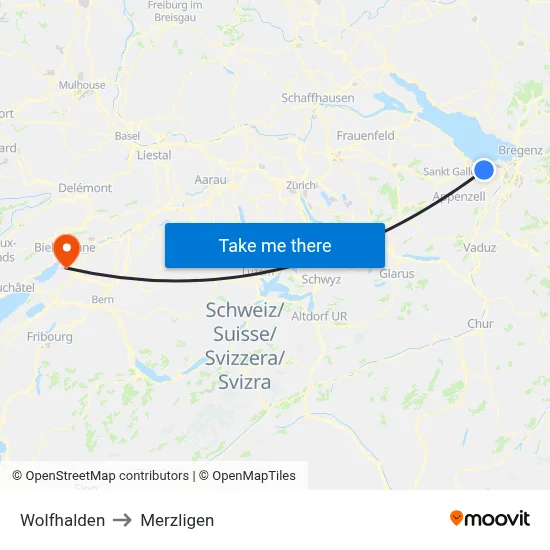 Wolfhalden to Merzligen map