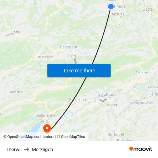 Therwil to Merzligen map